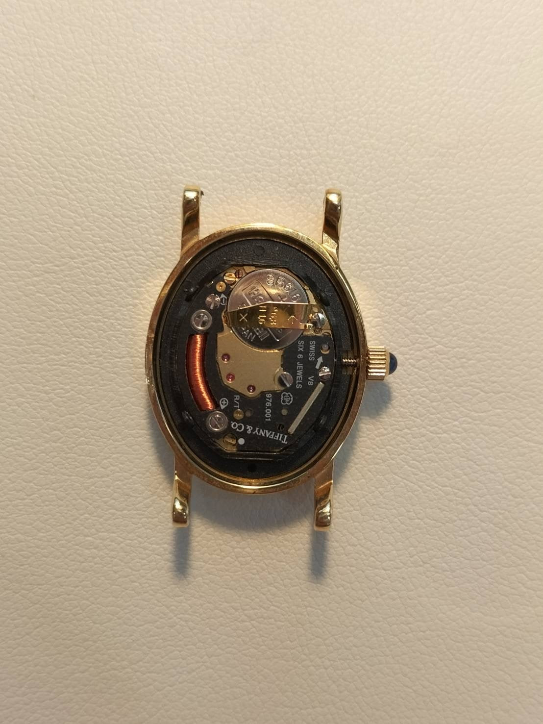 ティファニー オーバル クォーツ Cal.976.001 14K 純正革ベルト 純正尾錠(GP) ホワイトローマン文字盤 箱 オーバーホール済み