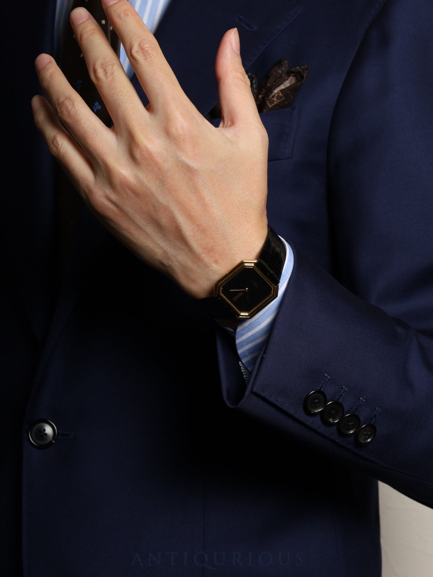 ショパール L.U.C U2130 手巻き Cal.895 AU750 革 社外尾錠(GP) オニキス文字盤 冊子 保証書(1979年)保証登録カード 純正革ベルト オーバーホール済み