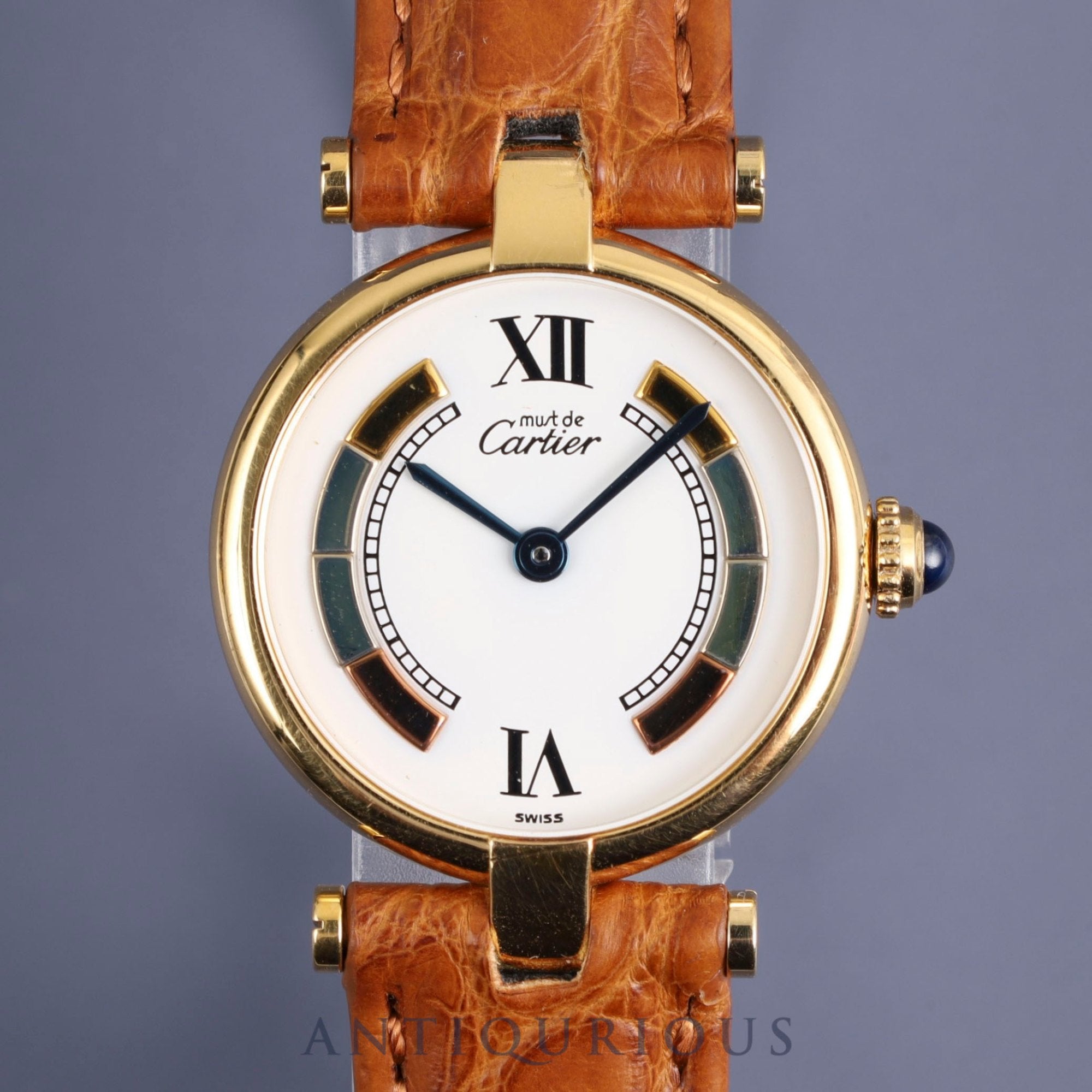 Cartier Must Vendome VLC SM 590004 Quartz Cal.90 SV925 Leather Genuine D Buckle (GP) Trinity Dial Booklet Overhauled