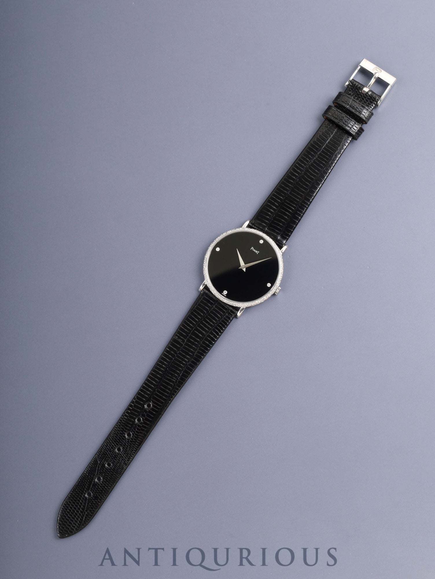 Piaget Round 9037 Manual Winding Cal.9P2 750WG Leather Original Pin Buckle (750WG) Black / Diamond Dial Box Original Leather Strap Overhauled