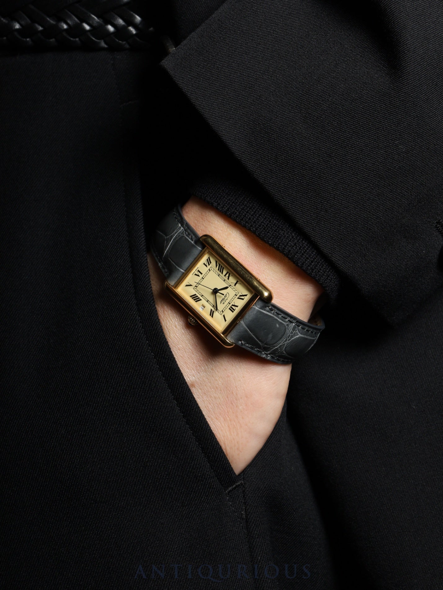 カルティエ マストタンク GM(XL) W1017454 / 2413 クォーツ Cal.687 SV925 純正革ベルト 純正Dバックル(GP)アイボリーローマン文字盤(SWISS MADE表記) 箱 冊子 保証書 (2004年) オーバーホール済み