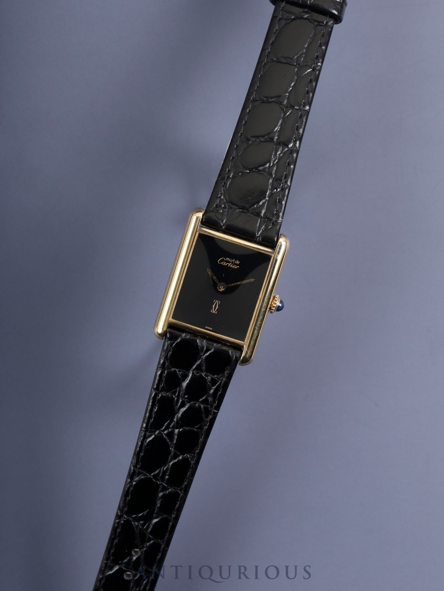 Cartier Must Tank LM Manual Winding Cal. 78-1 SV925 Leather Genuine Buckle (GP) Onyx Dial Box Booklet Warranty (1981) Overhauled