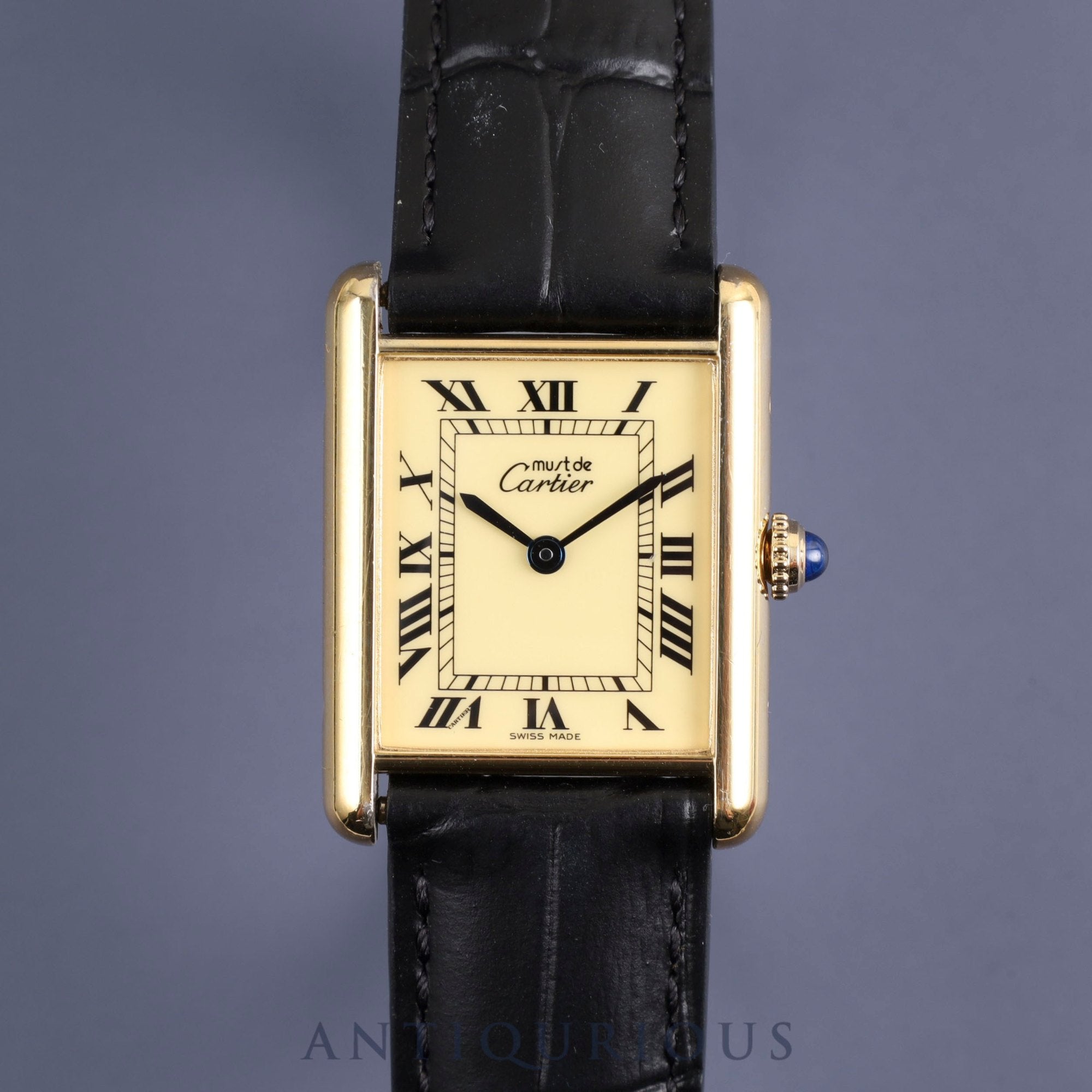 カルティエ マストタンク LM 590005 クォーツ SV925 革 純正尾錠(GP)アイボリーローマン文字盤 箱 冊子 カルティエブティックコンプリートサービス済み