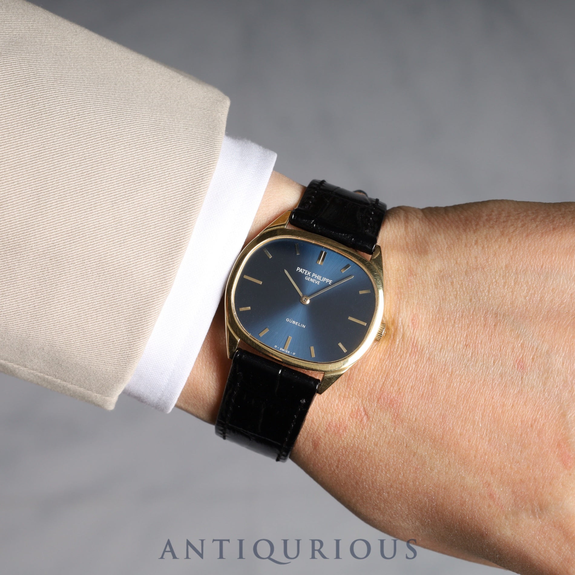 Patek Philippe Golden Ellipse 3545J GUBELIN Double Name Manual Winding Cal.23-300PM YG Leather Blue Dial Paper Box