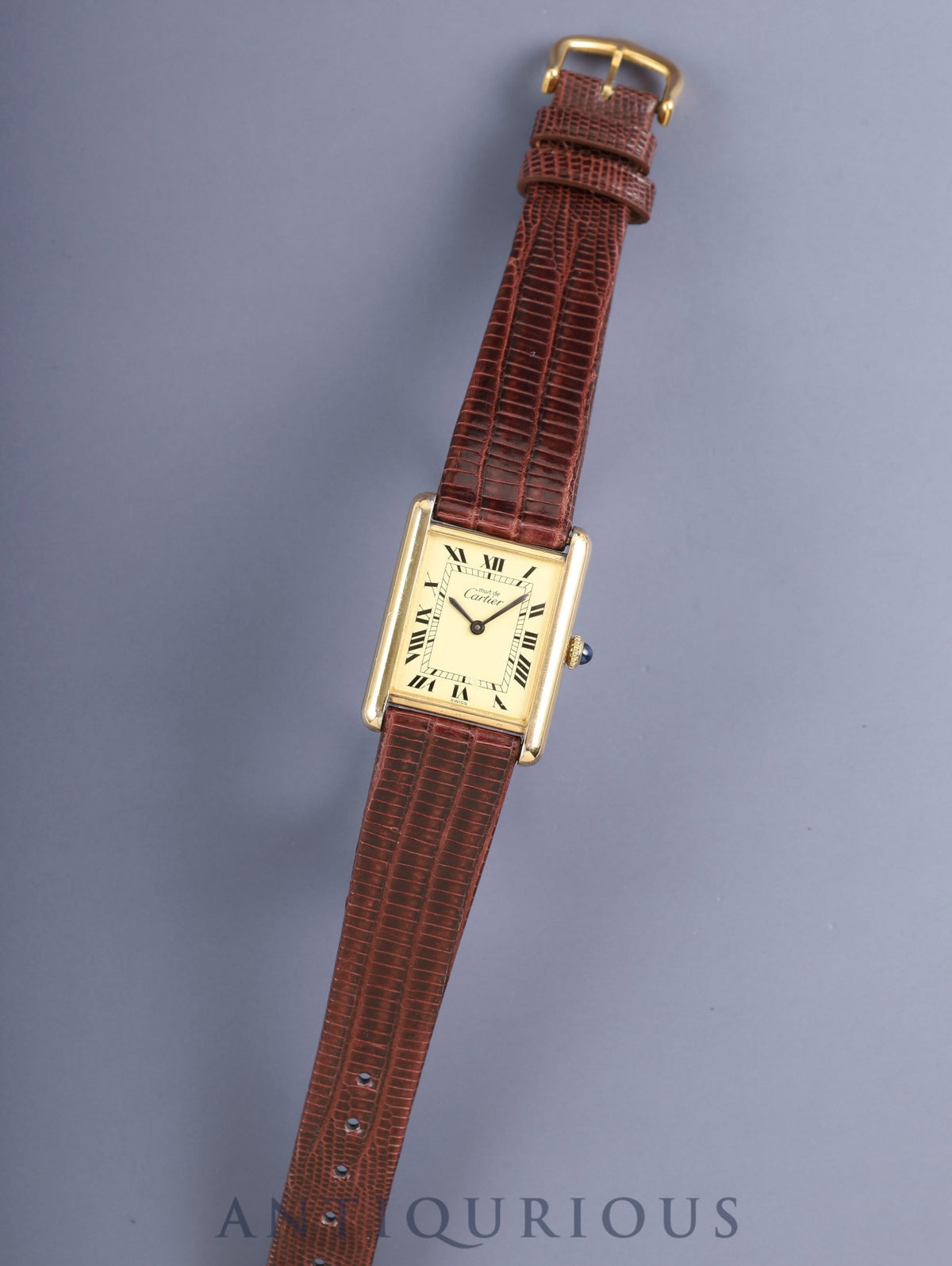 Cartier Must Tank LM, manual winding, Caliber ETA2512-1, SV925, leather, genuine pin buckle (GP), ivory Roman dial (SWISS markings), circa 1976-early 1980s, overhauled.