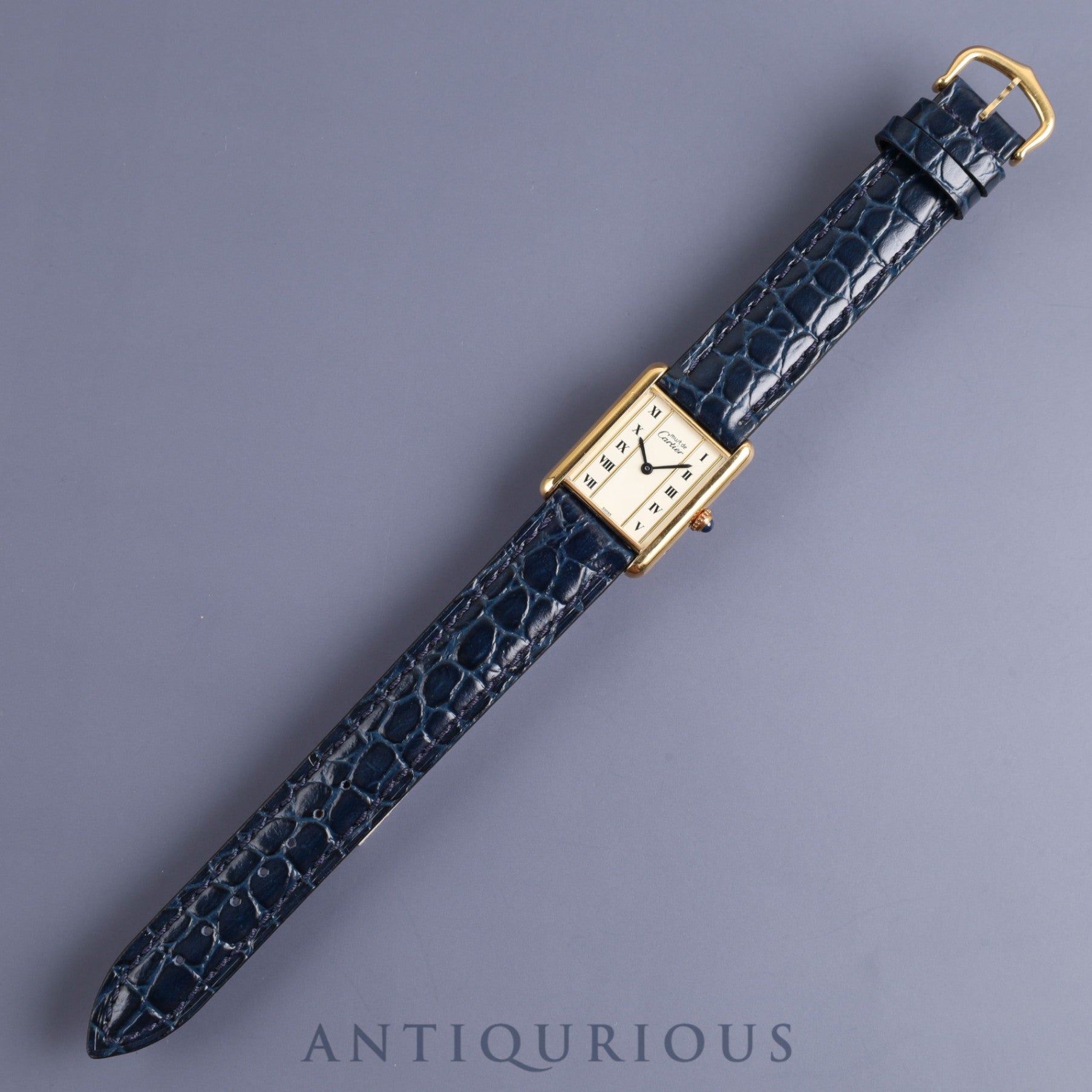 Cartier Must Tank LM 590005 Quartz Cal.90 SV925 Leather Genuine Buckle (GP) Straight Roman Dial Overhauled Newly Finished