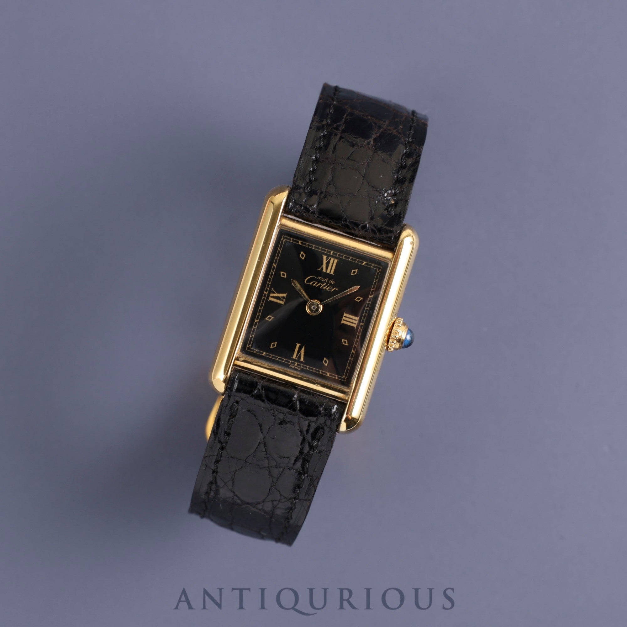 カルティエ マストタンク SM 5057001 クォーツ Cal.057 SV925 純正革ベルト 純正Dバックル ブラック飛びローマン文字盤 保証書(1993年 ) オーバーホール済み