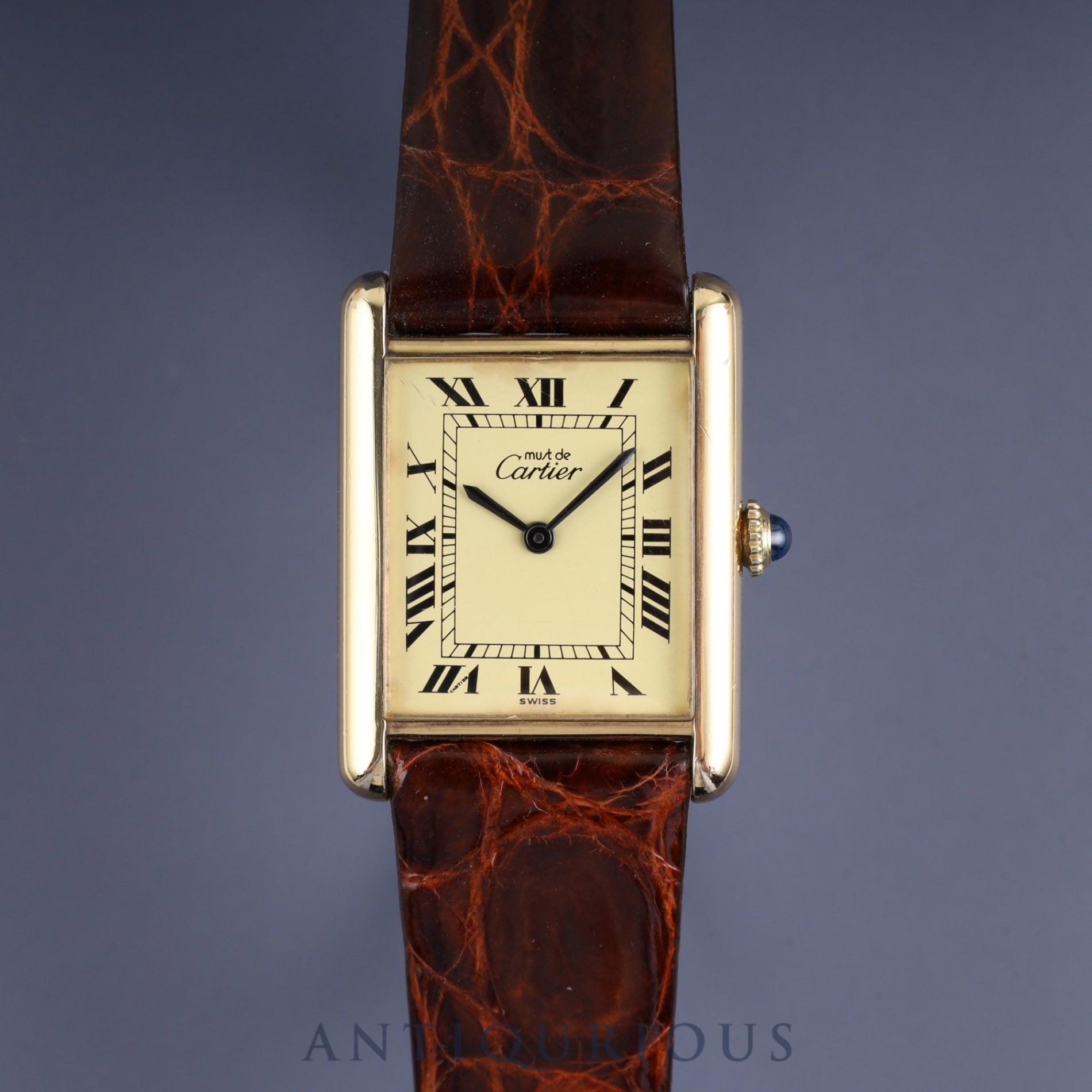カルティエ マストタンク LM 手巻き SV925 革 純正尾錠(GP)アイボリーローマン文字盤 オーバーホール済み
