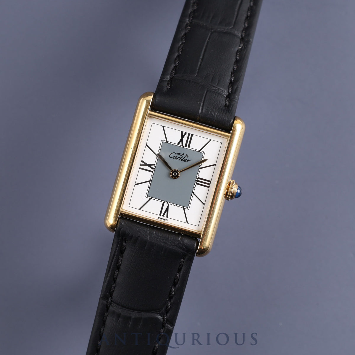 Cartier Must Tank LM 590005 Quartz SV925 Leather Genuine D-buckle Roman gray white dial Complete service (full maintenance) completed at Cartier boutique