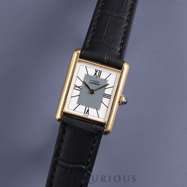 Cartier Must Tank LM 590005 Quartz SV925 Leather Genuine D-buckle Roman gray white dial Complete service (full maintenance) completed at Cartier boutique