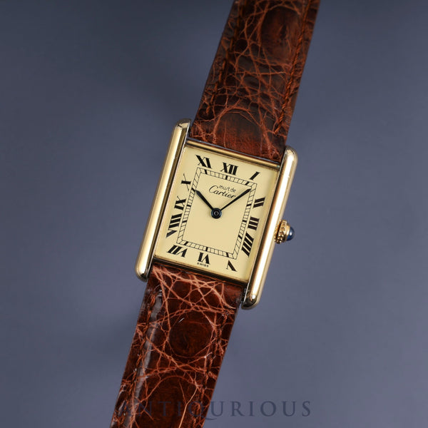Cartier Must Tank LM 590005 Quartz Cal.90 SV925 Leather Genuine Buckle (GP) Ivory Roman Dial Overhauled