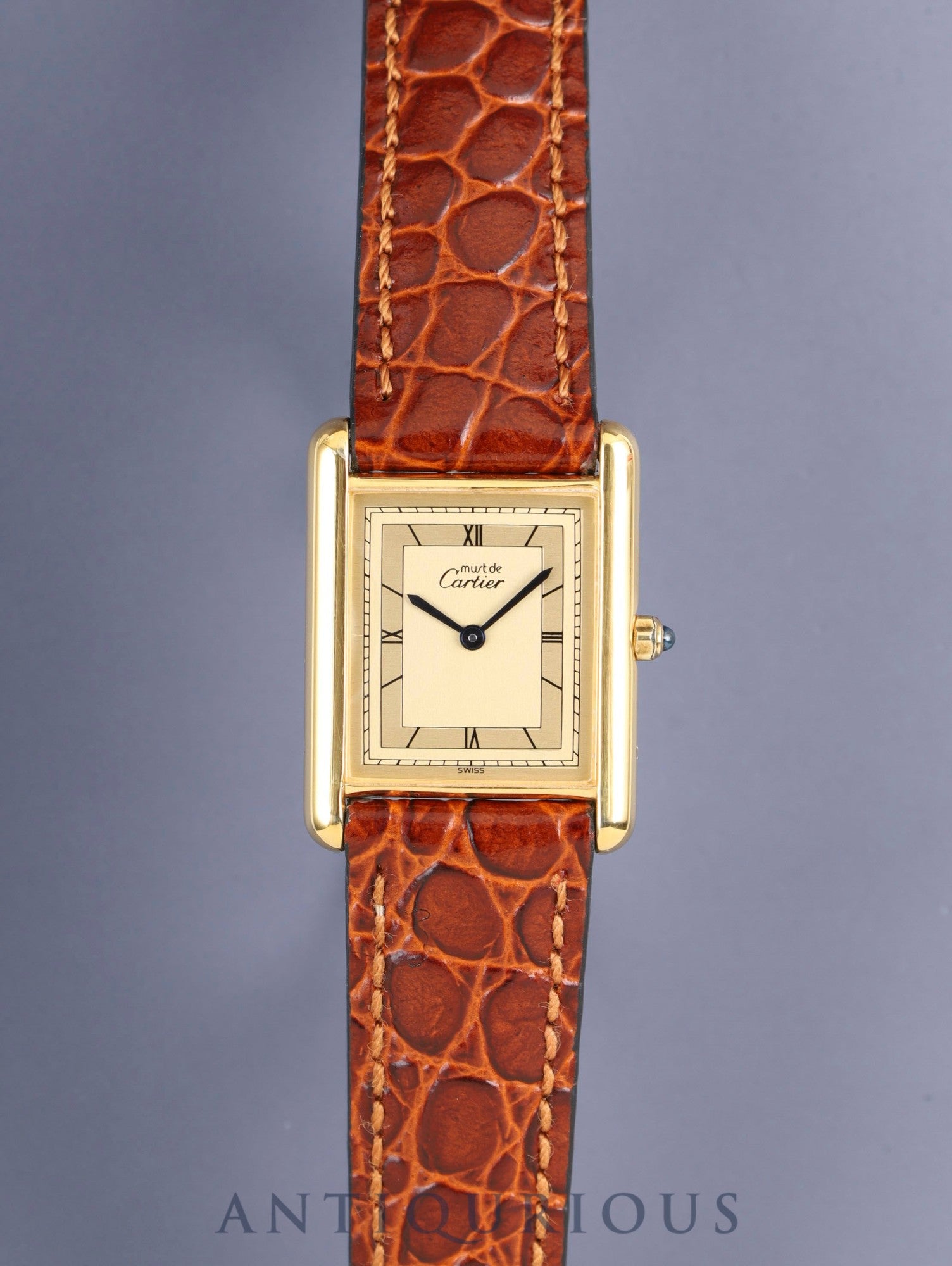Cartier Must Tank LM 6 81006 Quartz Cal.859 SV925 Leather Original Pin Buckle (GP) Champagne Roman Numeral Dial (SWISS marking) With Original Leather Strap, Polished, Complete Service by Cartier Boutique