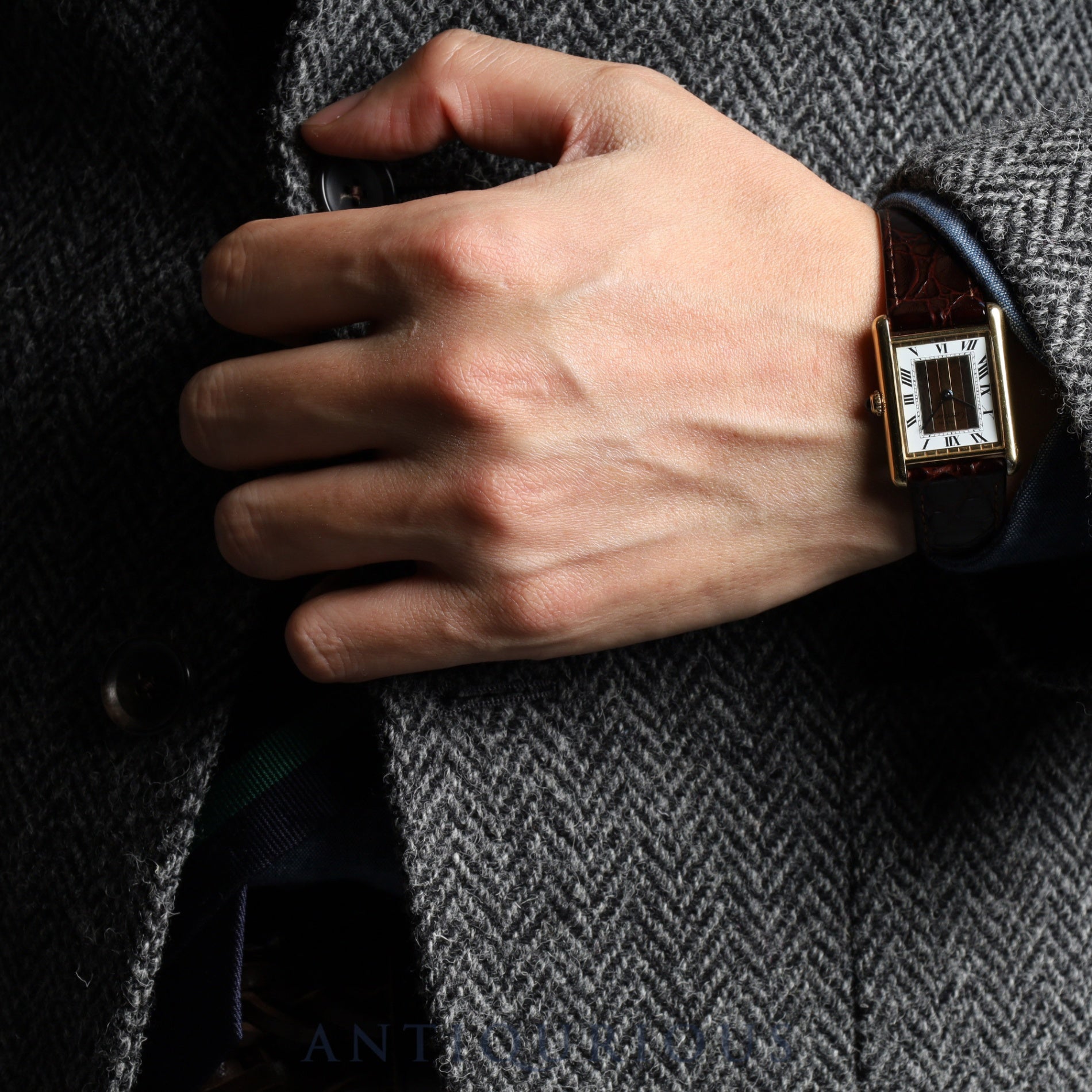 Cartier Must Tank LM 590005 Quartz Cal.90 SV925 Leather Genuine Buckle (GP) Front Trinity Dial Overhauled
