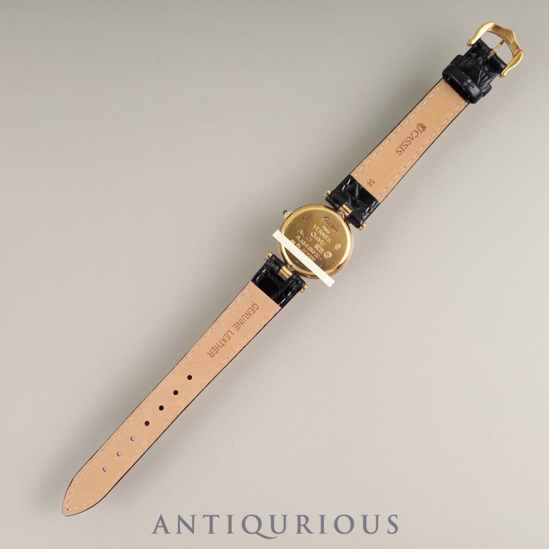 Cartier Must Vendôme VLC SM 18 Quartz Cal.81 SV925 Leather Strap with Genuine GP Buckle, Black Roman Dial, Box, Overhauled