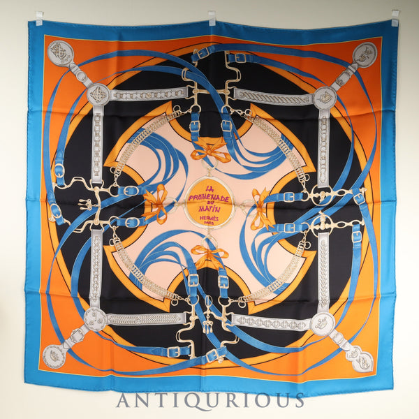 エルメス スカーフ カレ90 LA PROMENADE DU MATIN 朝の散歩 箱 SILK100%