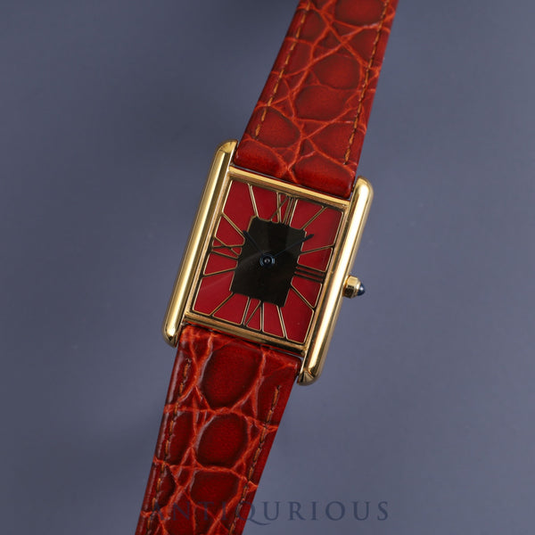 Cartier Must Tank LM QZ 6 81006 SV925 Leather Genuine Buckle (GP) Cloisonné Dial Overhauled