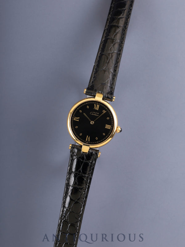 カルティエ マスト ヴァンドーム VLC LM 590003 クォーツ Cal.90 SV925 革 純正Dバックル(GP)ブラック飛びローマン文字盤(SWISS表記) オーバーホール済み