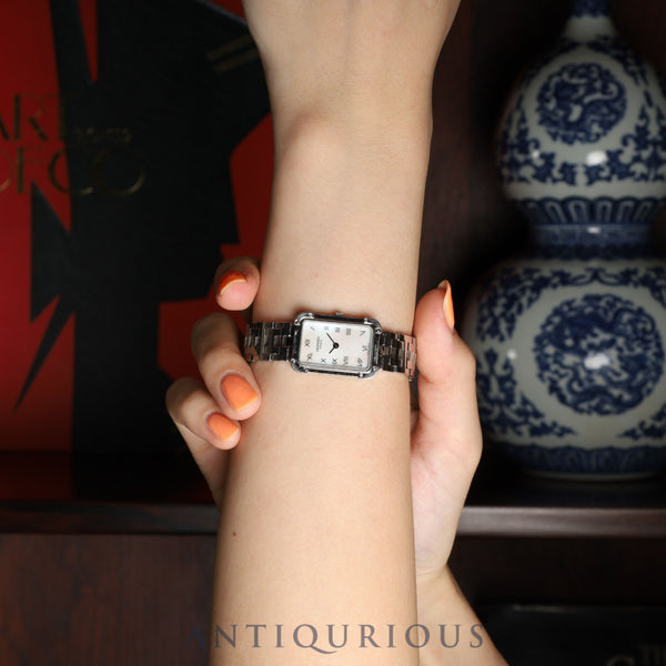 Hermès Cloajour CR2.210 Quartz Cal.976.001 Stainless Steel White Shell Dial Box Booklet Warranty Tag Overhauled