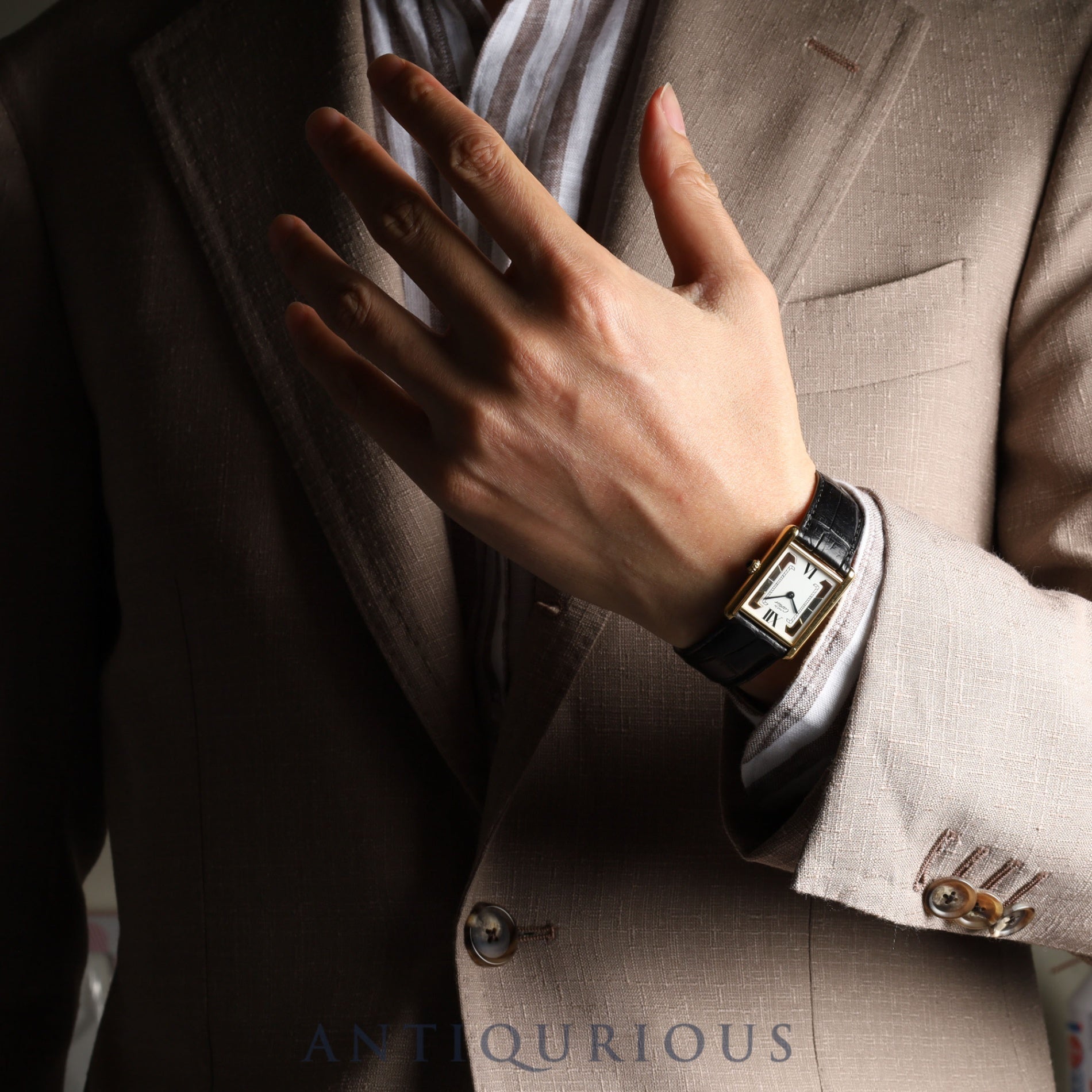 カルティエ マストタンク LM 590005 クォーツ Cal.90 SV925 革 純正Dバックル(GP) トリニティ文字盤 オーバーホール済み