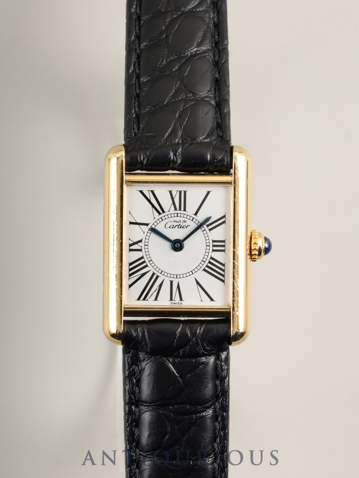 Cartier Must Tank SM 5057001 Quartz Cal. 057 SV925 Leather Genuine D-buckle (GP) Opalescent dial (SWISS markings) Box Warranty (1994) Complete service overhauled at a Cartier boutique on January 2, 2019