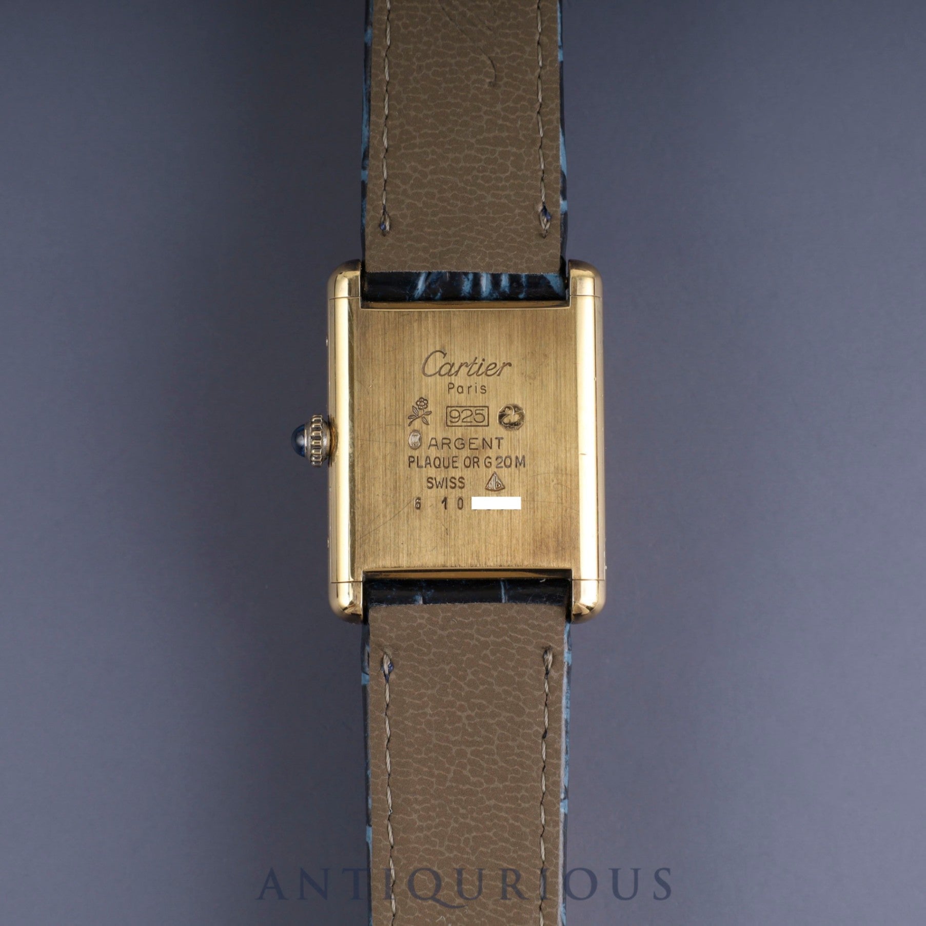 Cartier Must Tank LM Manual Winding Caliber 78-1 SV925 Leather Strap with Genuine GP Buckle, Lapis Lazuli Dial, Circa 1976-1981, Overhauled