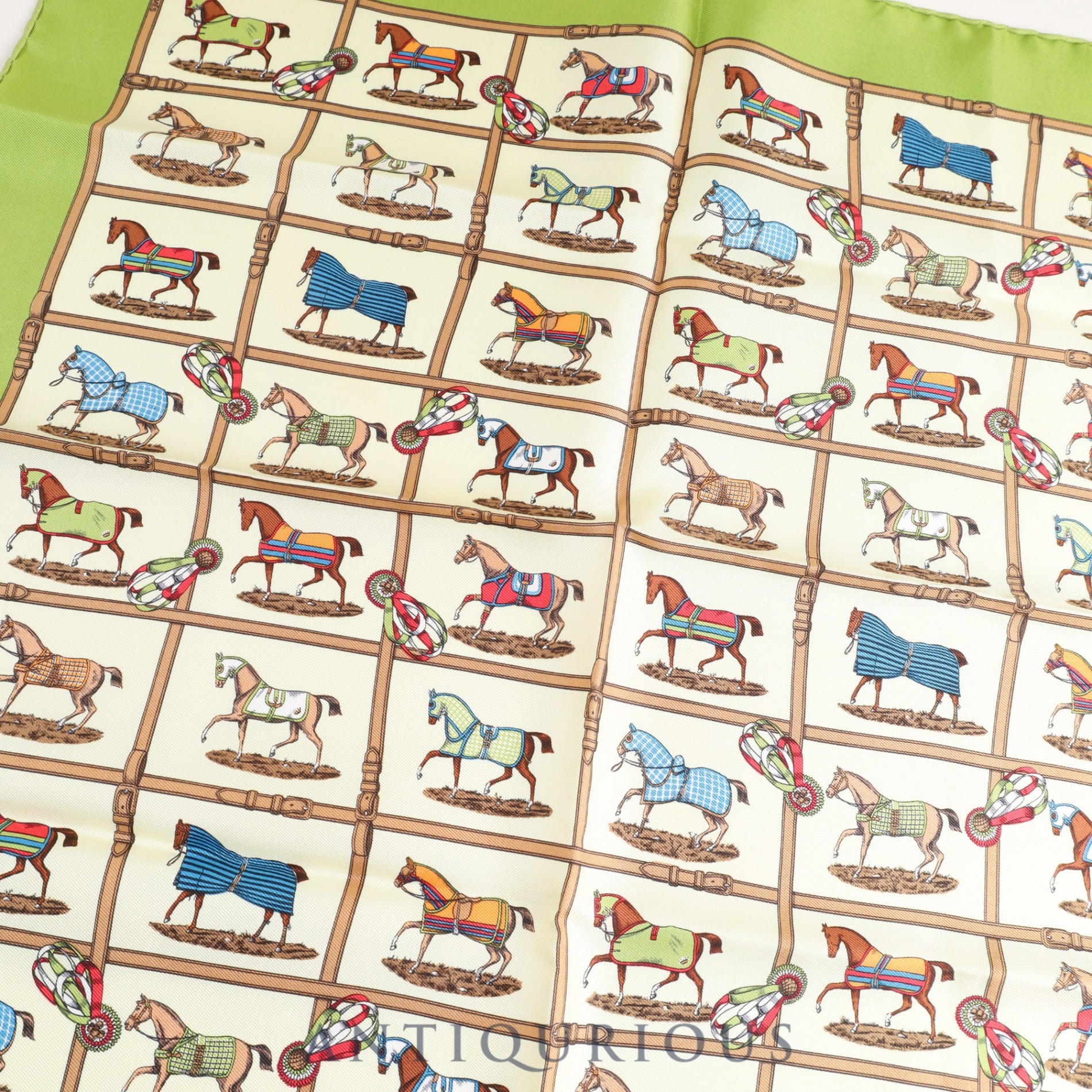 Hermes scarf Carré 45 48 horses in the paddock SILK 100%