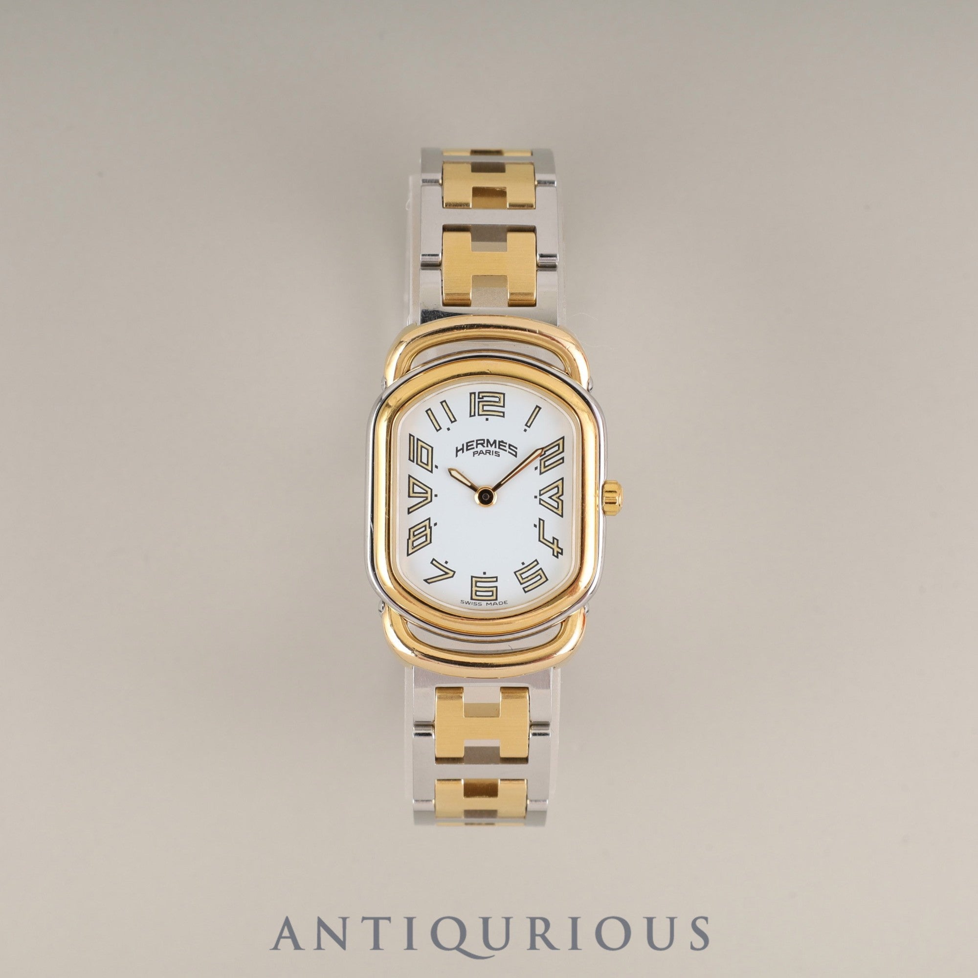 エルメス ラリー RA1.240 クォーツ Cal.976.001 SS/GP SS/GP ホワイト文字盤 オーバーホール済み