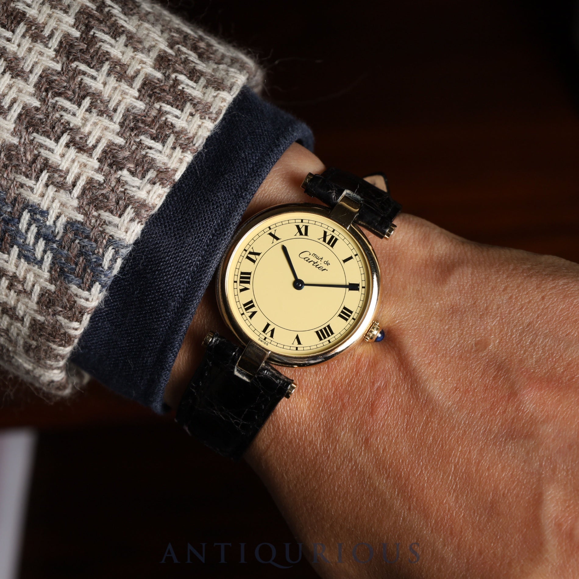 Cartier Must Vendôme VLC LM 590003 Quartz Caliber 90 SV925 Leather Strap with Genuine GP Buckle, Ivory Roman Dial, Overhauled