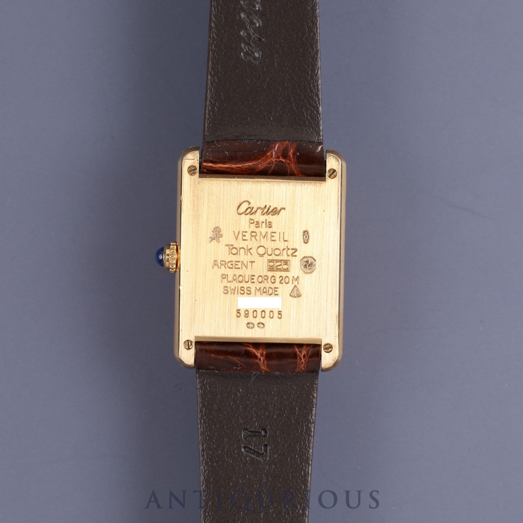 Cartier Must Tank LM 590005 Quartz Cal.90 SV925 Leather Genuine Buckle (GP) Front Trinity Dial Overhauled