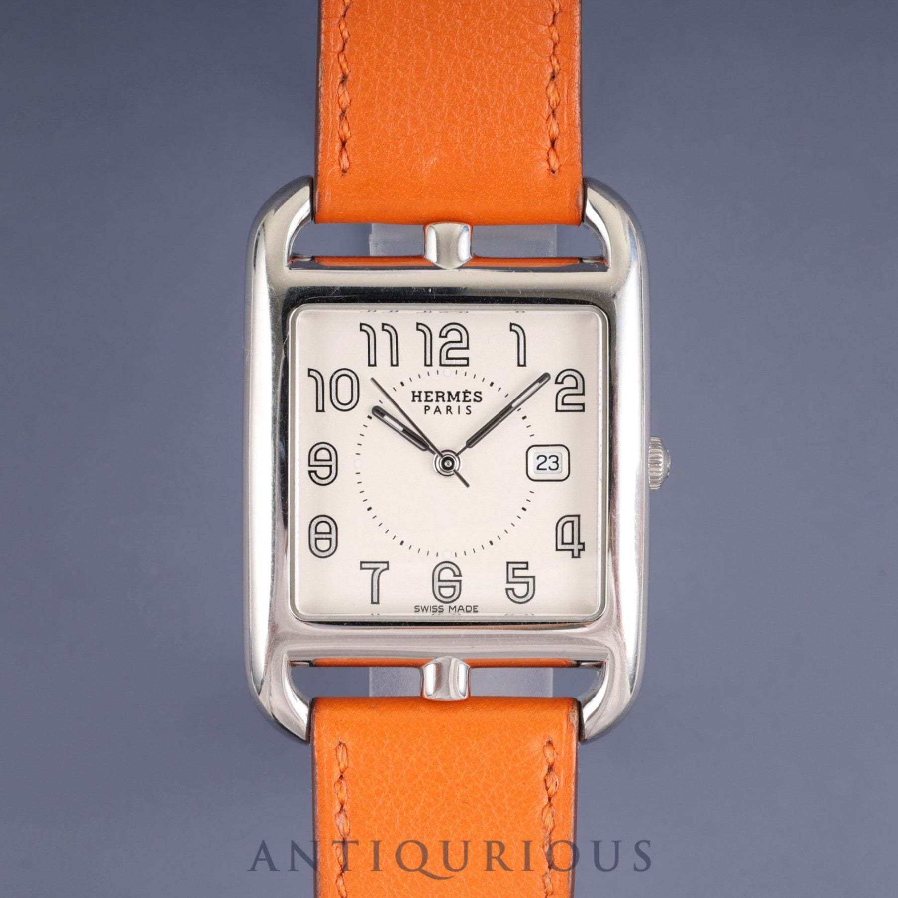 Hermès Cape Cod CC2.710 Quartz Movement, Stainless Steel, Genuine Leather Strap (L Stamp: 2008, Shows Signs of Use), Genuine D-Buckle (Stainless Steel), Silver Dial, Overhauled