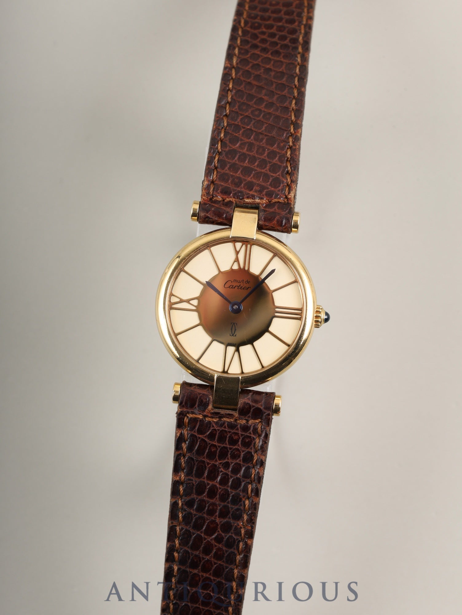 Cartier Must Vendôme VLC SM Quartz Movement, SV925, Genuine Leather Strap, Genuine GP Buckle, Ivory Cloisonné Dial, Completely Serviced at a Cartier Boutique
