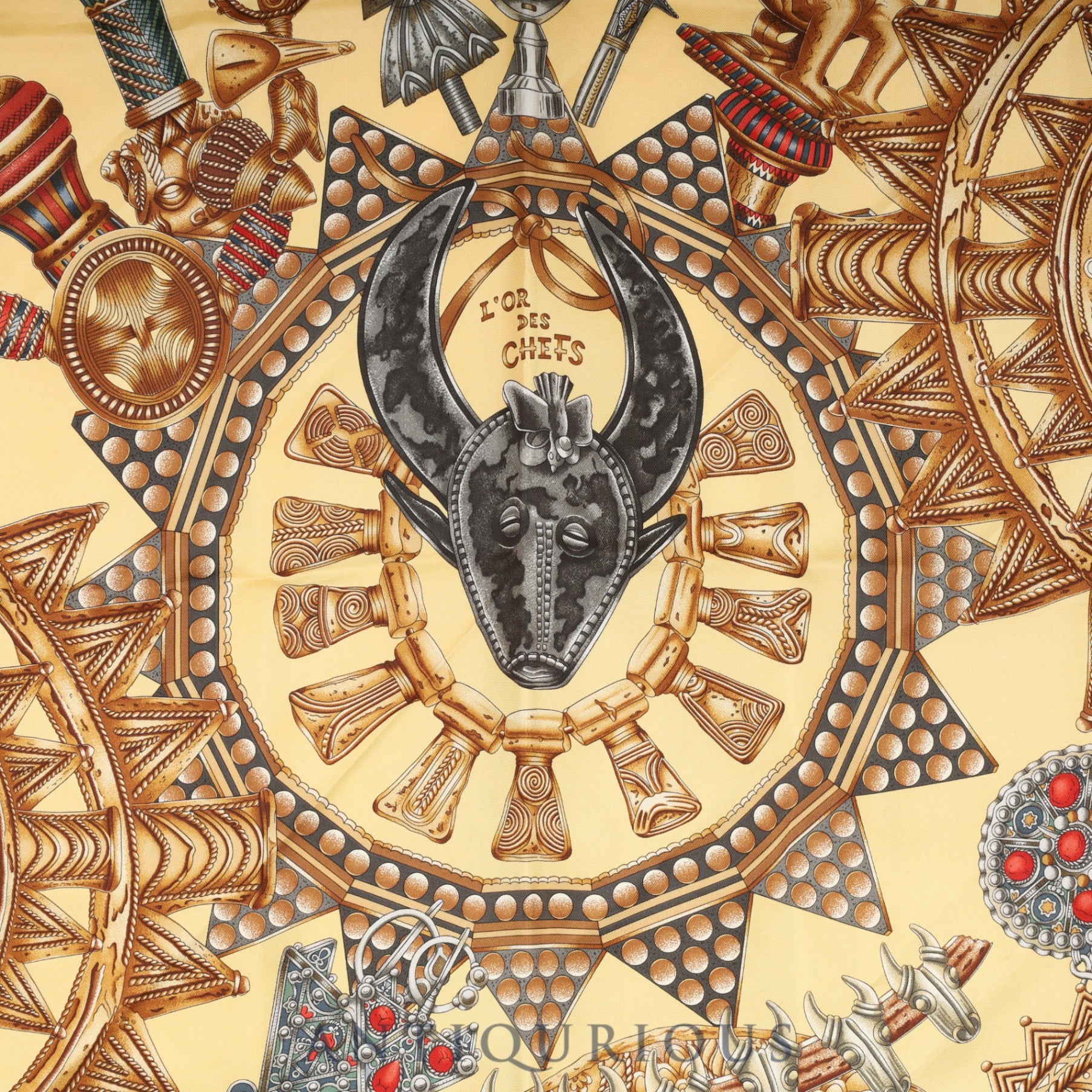 エルメス スカーフ カレ90 首長達の金 SILK100%