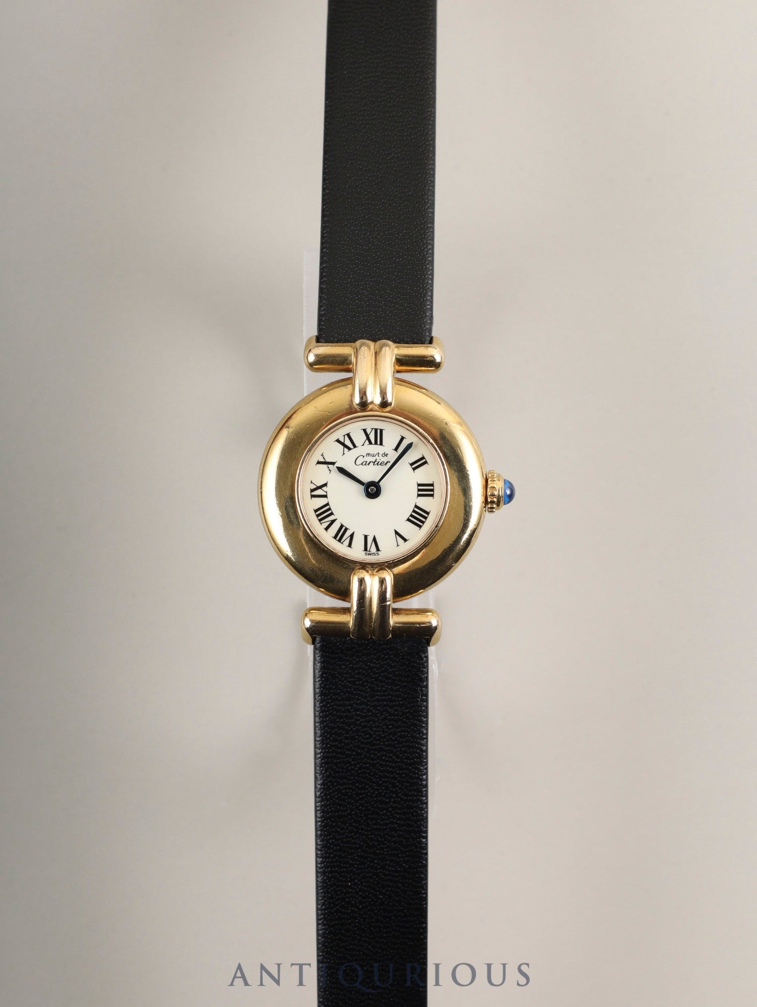 Cartier Must Colisee 590002 Quartz Caliber 90 SV925 Leather Strap with Genuine GP Buckle, Ivory Dial, Overhauled