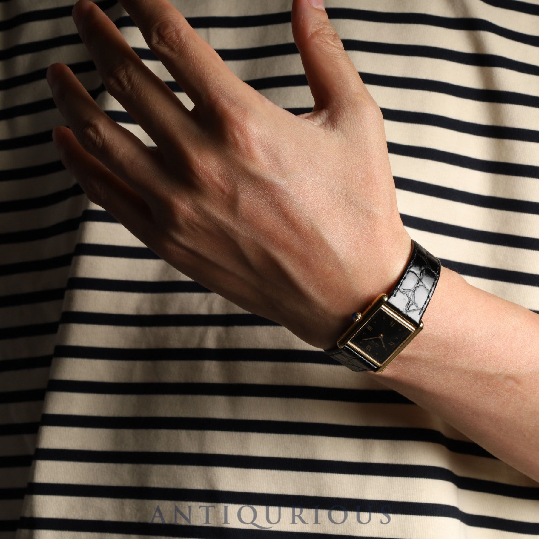 カルティエ マストタンク LM 590005 クォーツ Cal.90 SV925 革 純正尾錠(GP) ブラック飛びローマン文字盤 オーバーホール済み 新品仕上げ済み