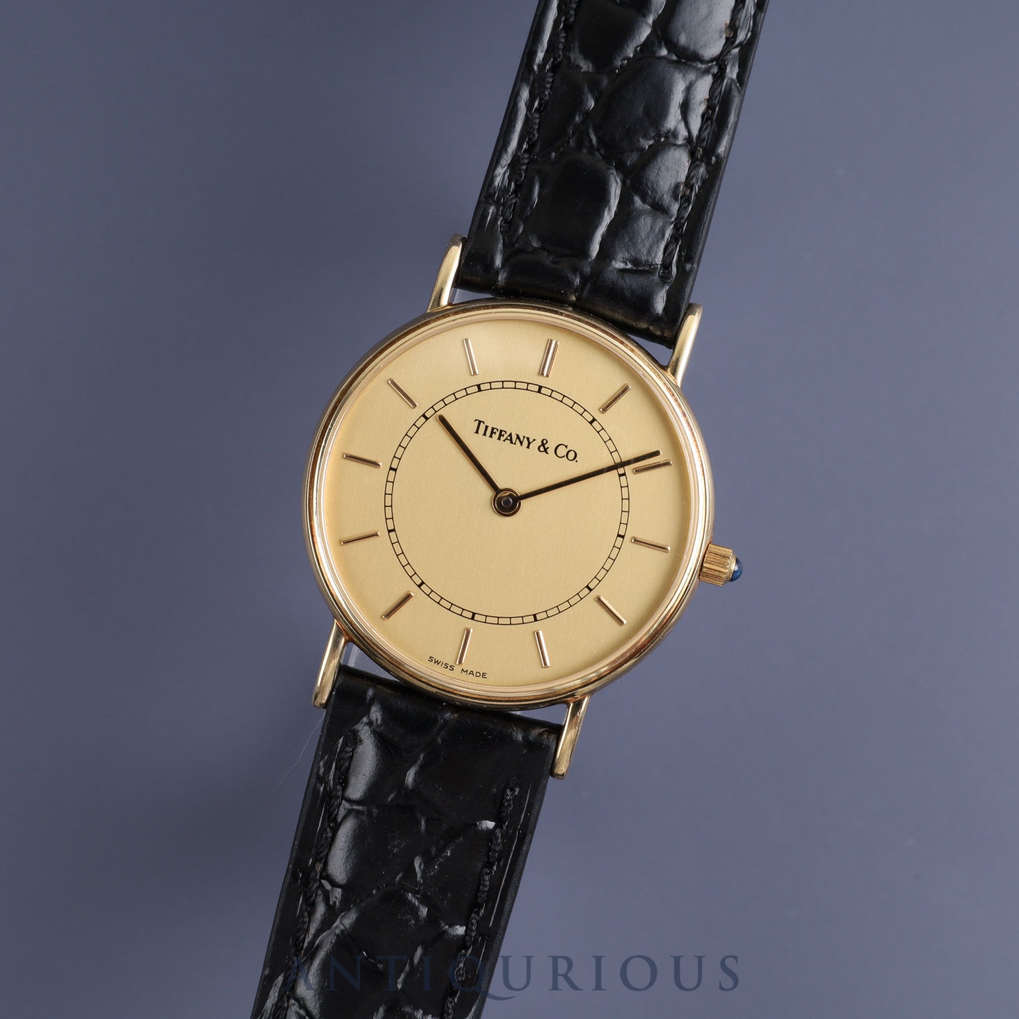 Tiffany Round Classic 60-501 Quartz 14KYG Leather Genuine Buckle (GP) Gold Dial Box