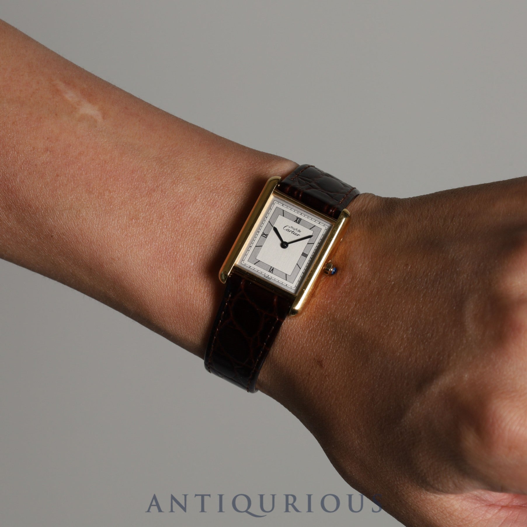 Cartier Must Tank LM QZ 6 81006 Cal.81 SV925 Leather Genuine Buckle (GP) Flying Roman Dial Overhauled