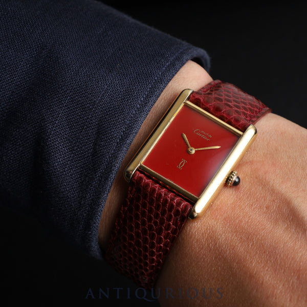 カルティエ マストタンク LM 手巻き Cal.78-1 SV925 革 純正尾錠 コーラル文字盤 976年頃~1981年頃 オーバーホール済み