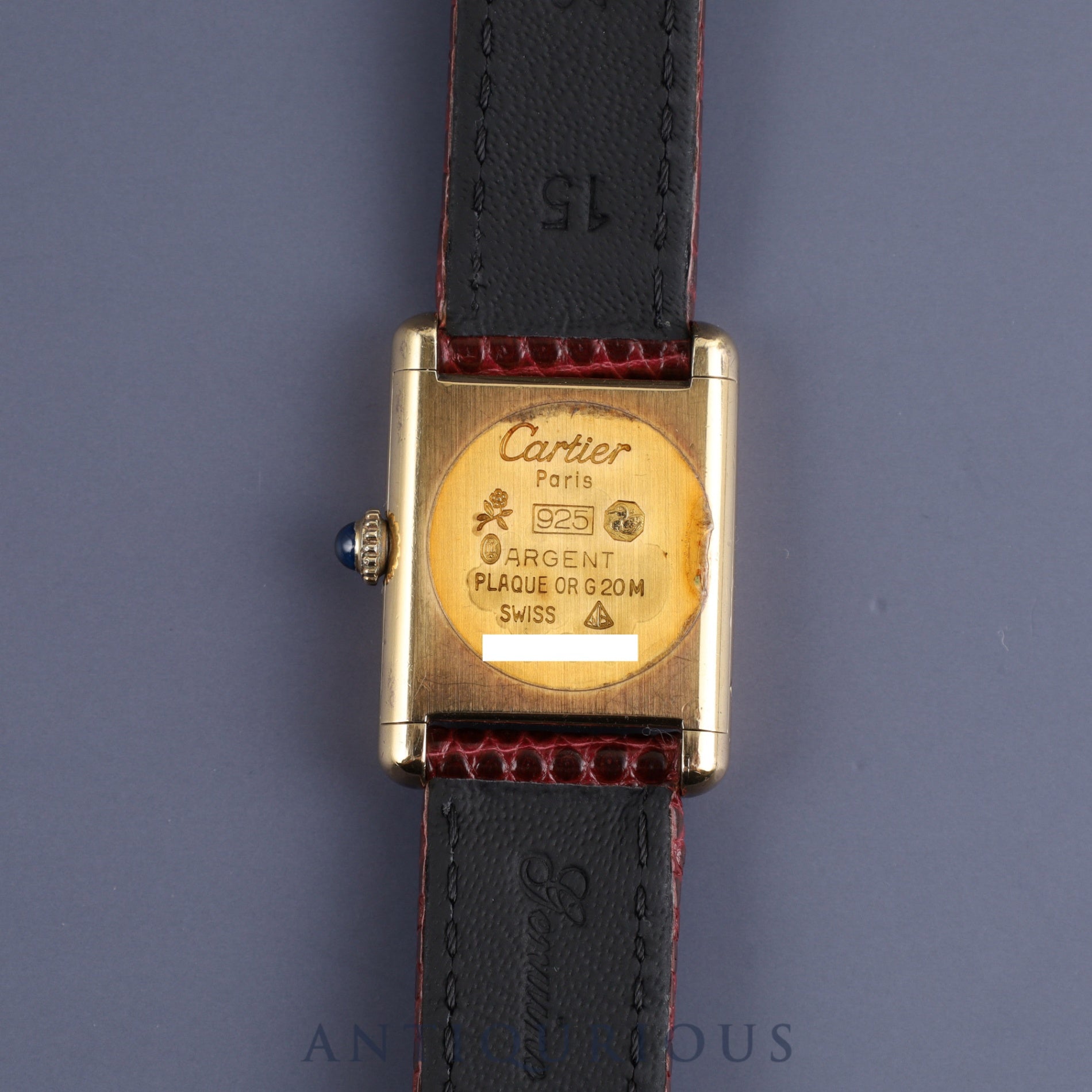 カルティエ マストタンク SM 手巻き Cal.78-1 SV925 革 純正尾錠(GP)ボルドー文字盤 オーバーホール済み