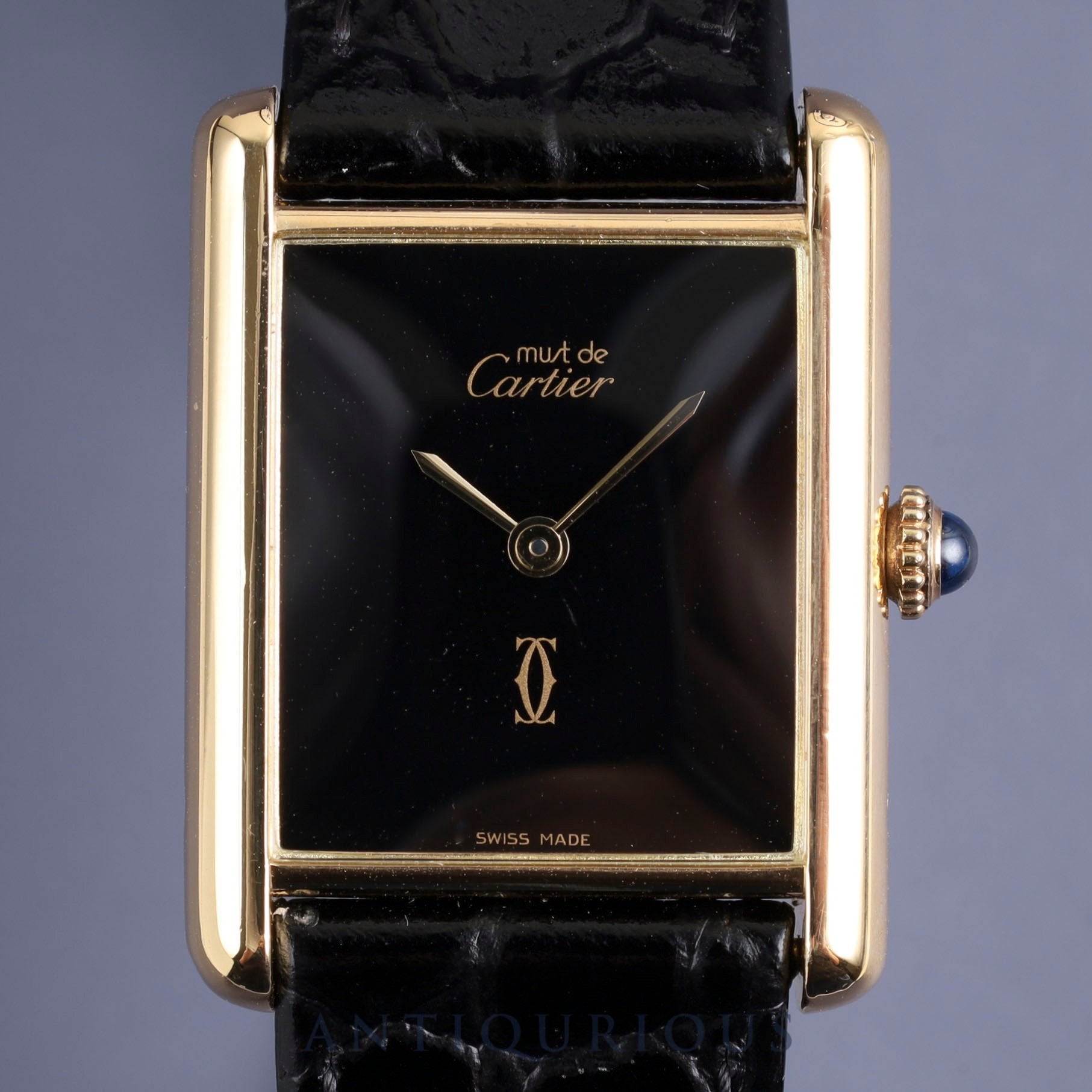 Cartier Must Tank LM Manual winding Cal.78-1 SV925 Leather Genuine buckle (GP) Black onyx dial Overhauled