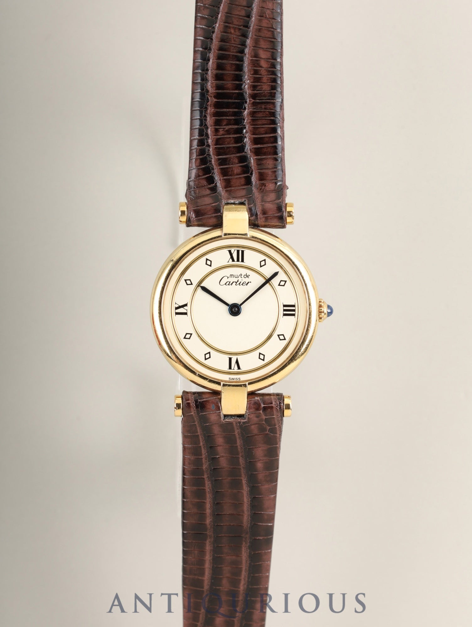 カルティエ マスト ヴァンドーム VLC SM 18 クォーツ Cal.81 SV925 革 純正ピンバックル(GP) アイボリー4点ローマン文字盤 箱 オーバーホール済み