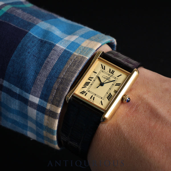 Cartier Must Tank GM (XL) W1017454/2413 Quartz Cal.687 SV925 Leather Genuine Buckle (GP) Ivory Roman Dial Overhauled