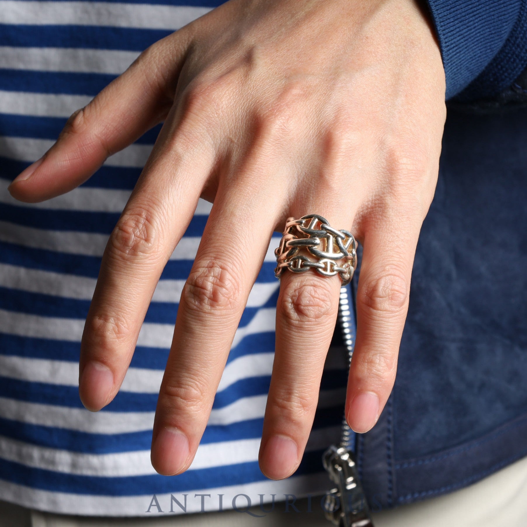 Hermes Chaine d'Ancre Enchaine GM Ring, Sterling Silver #55, Box, 22nd Anniversary