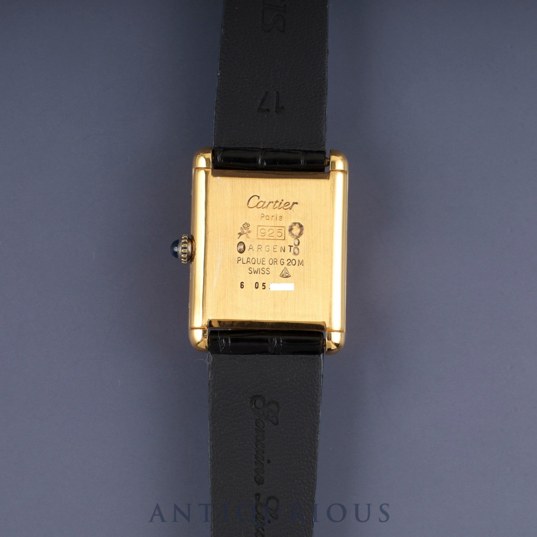 カルティエ マストタンク LM 手巻き Cal.78-1 SV925 革 純正尾錠 (GP)ブラックローマン文字盤 オーバーホール済み 新品仕上げ済み