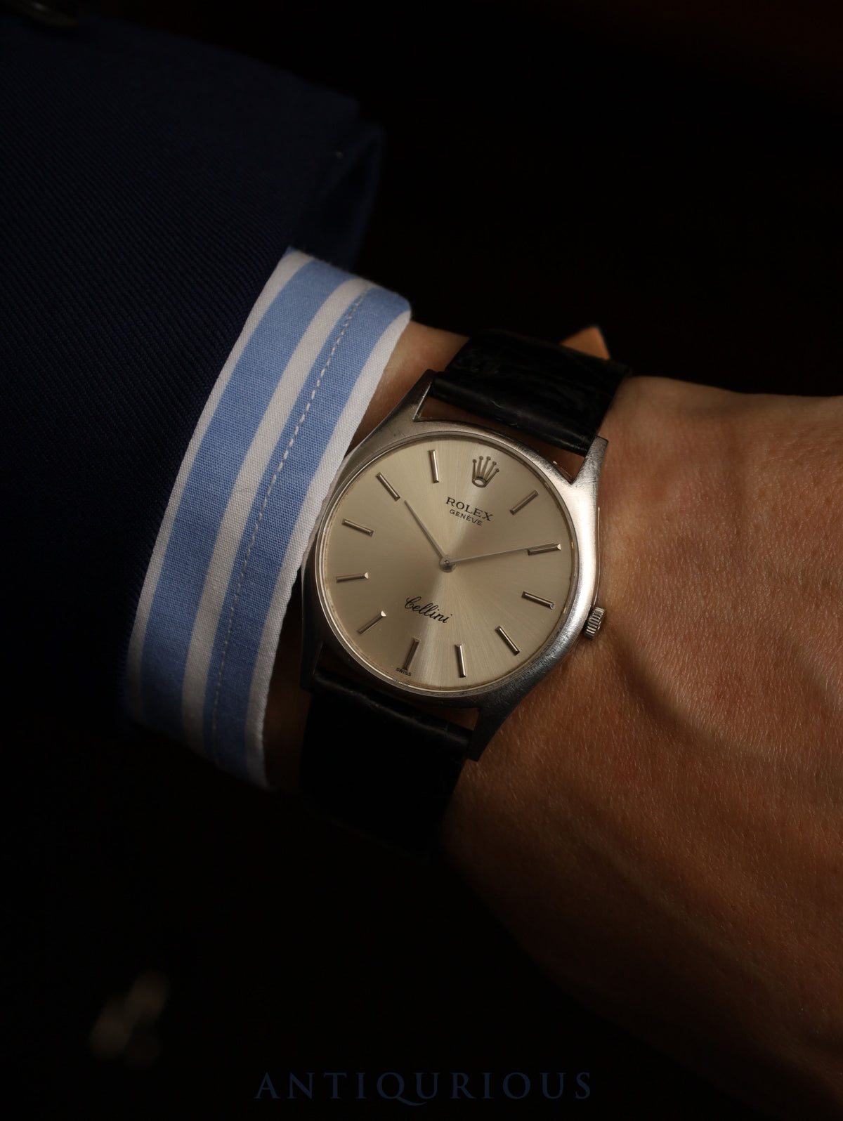 Rolex Cellini 3804 Manual Winding Caliber 1600 18K Leather Strap with Genuine Stainless Steel Buckle Silver Dial No. 26 (1968) Overhauled