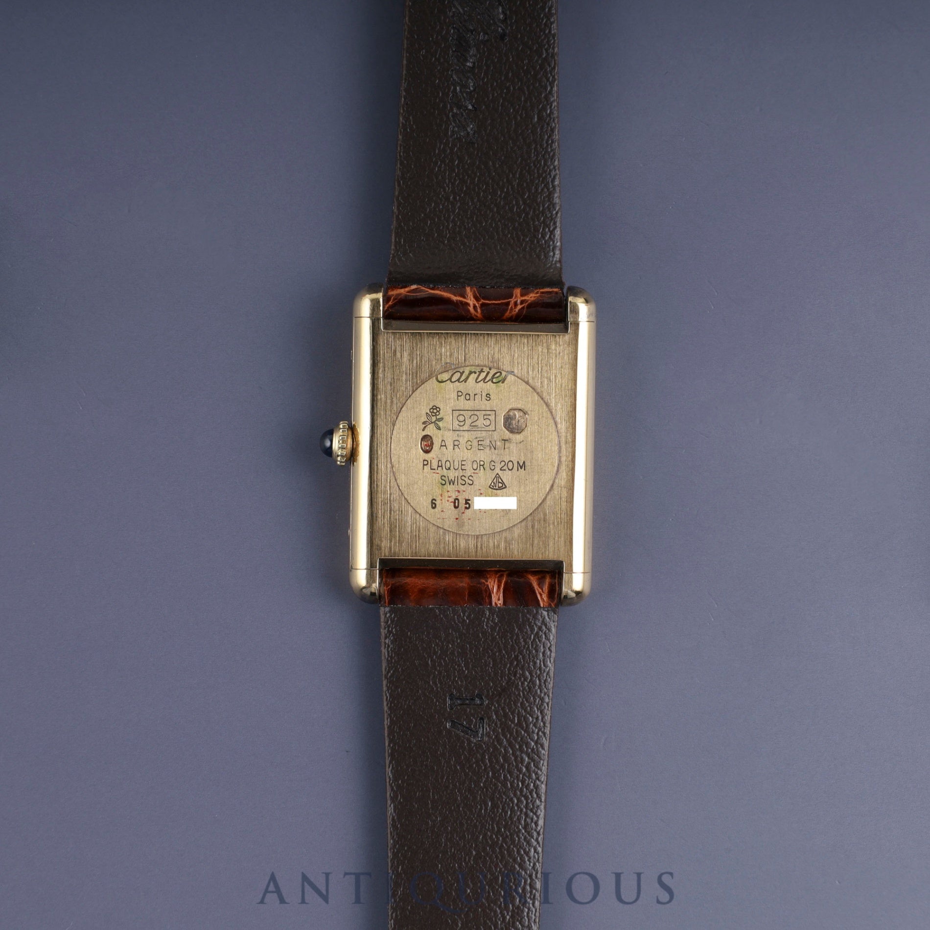 カルティエ マストタンク LM 手巻き SV925 革 純正尾錠(GP)アイボリーローマン文字盤 オーバーホール済み