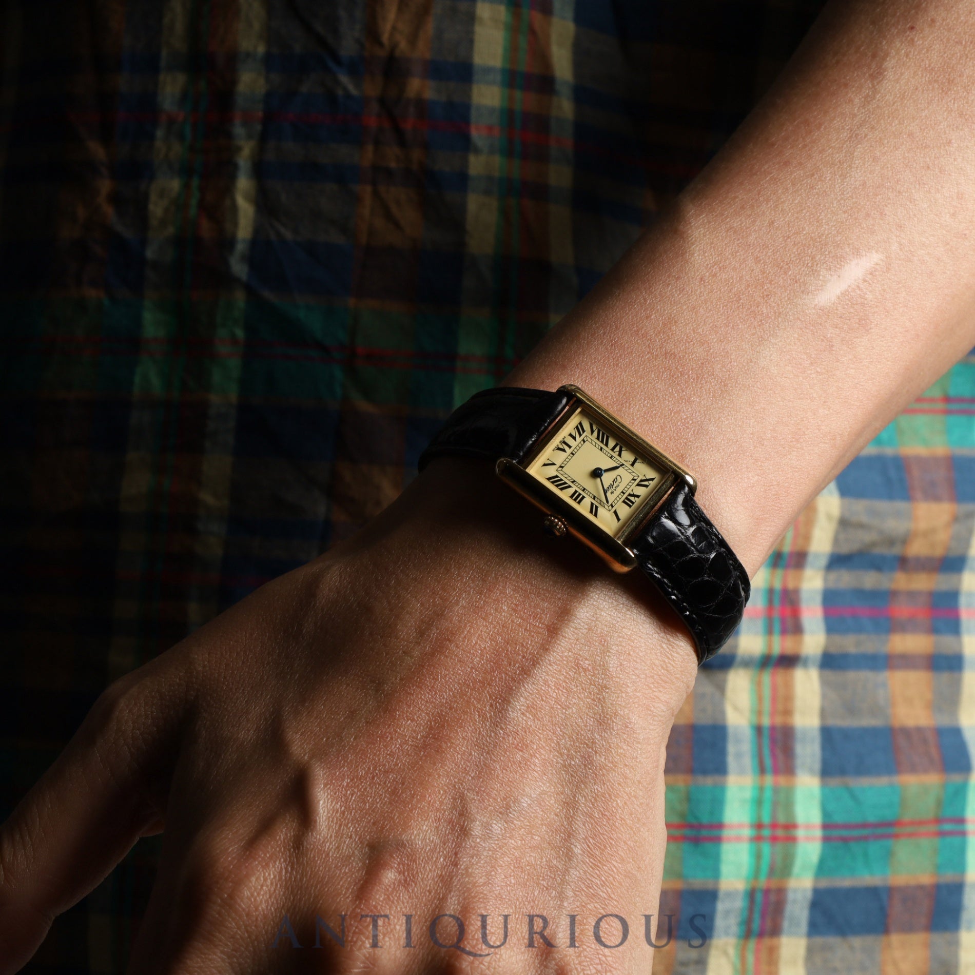 カルティエ マストタンク MM 2415 クォーツ Cal.057 SV925 革 純正Dバックル(GP) アイボリーローマン文字盤 オーバーホール済み