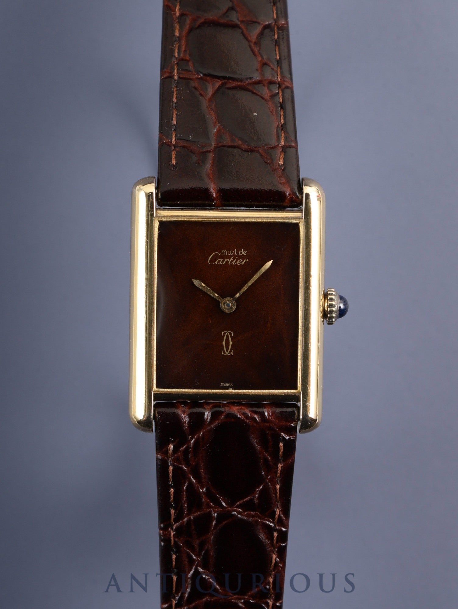 カルティエ マストタンク LM 手巻き Cal.78-1 SV925 革 純正尾錠(GP)マホガニー文字盤(SWISS表記)1976年頃~1980年代初期頃 オーバーホール済み