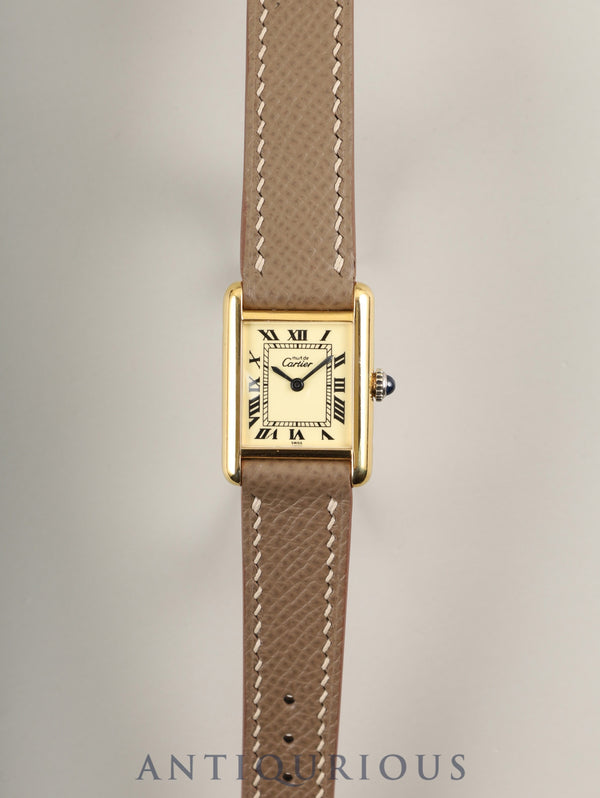 Cartier Must Tank SM Manual winding Cal.78-1 SV925 Leather Genuine buckle (GP) Ivory Roman dial Overhauled