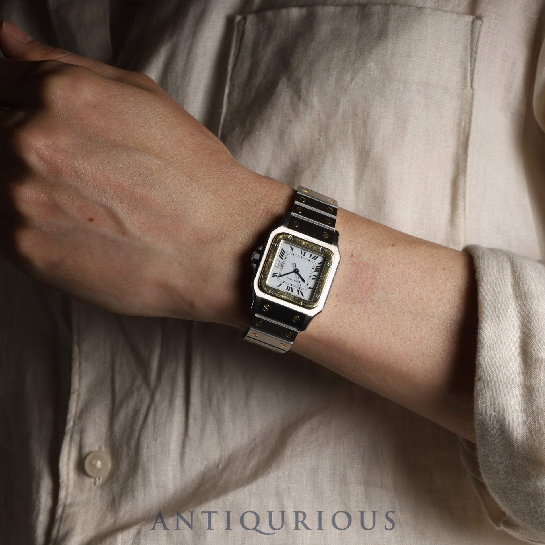 カルティエ サントス ガルベ LM AC23.80GR OR0.750 4.05GR / 2961 自動巻き Cal.2671 SS/YG SS/YG ホワイトローマン文字盤 オーバーホール済み