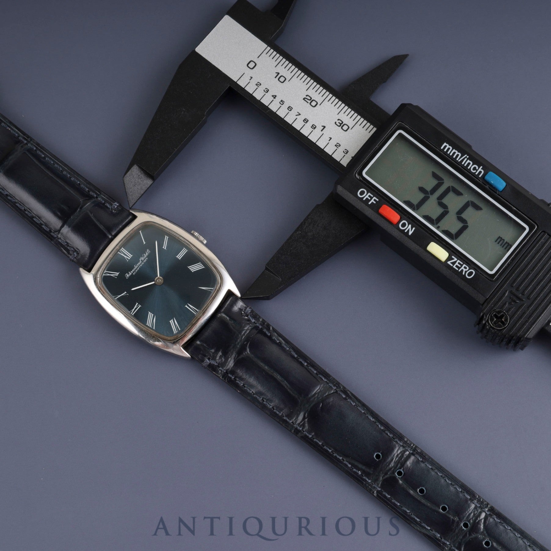 IWC Old Inter Schauhausen 2582 Manual Winding Caliber 423 Stainless Steel Leather Strap with Aftermarket Buckle, Blue Roman Dial, Overhauled